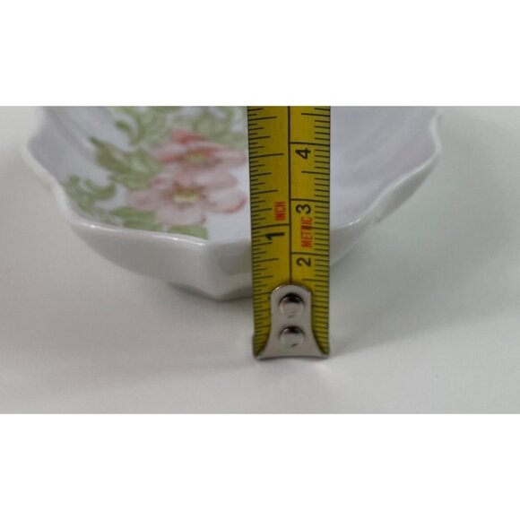 Hand-Painted Floral Porcelain Trinket Dish Vintage Pink Flowers Scalloped Edge - Picture 11 of 11